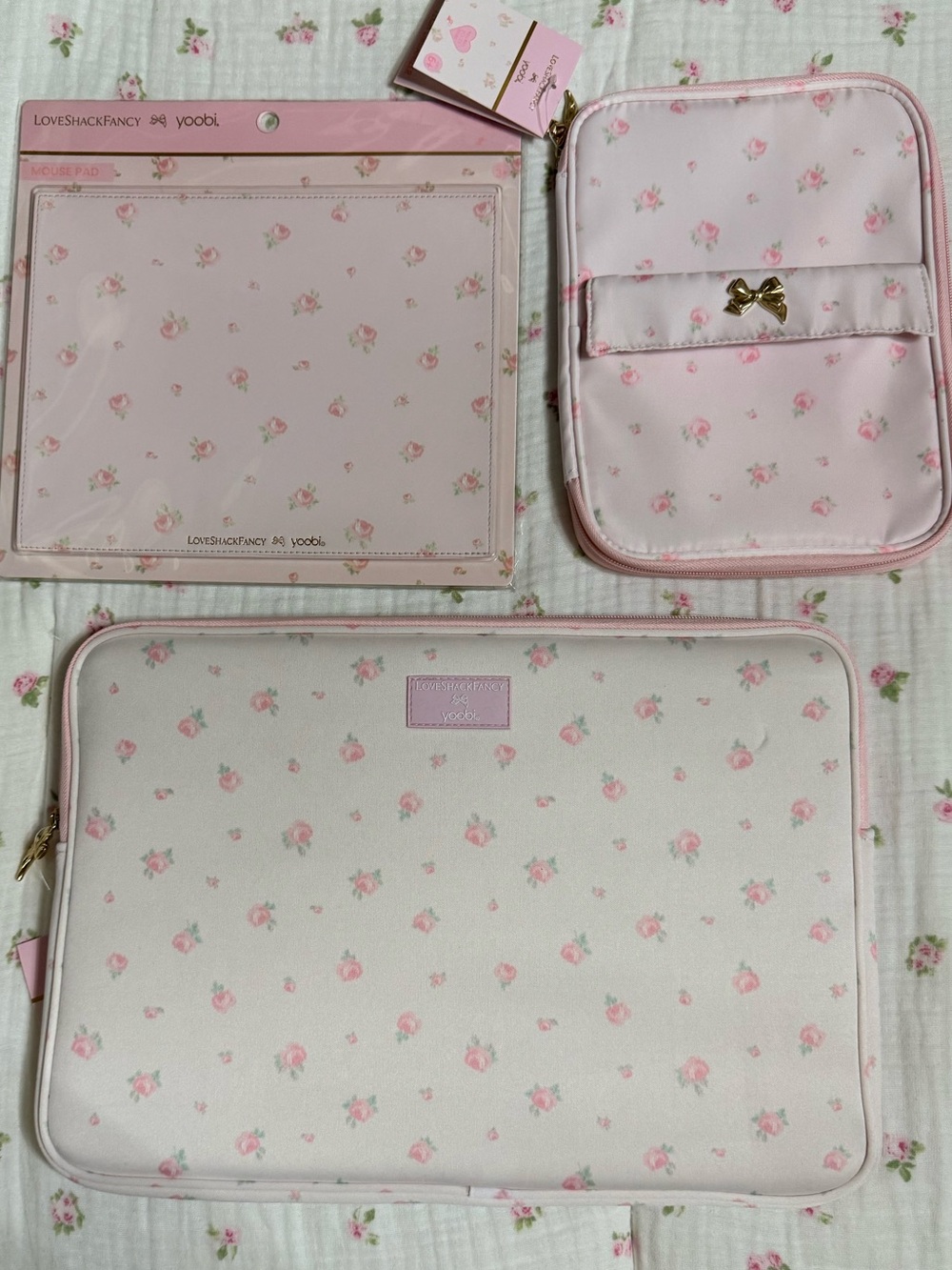NWT LoveShackFancy x Target Pink Rose Tech Set Laptop, Organizer & Mousepad